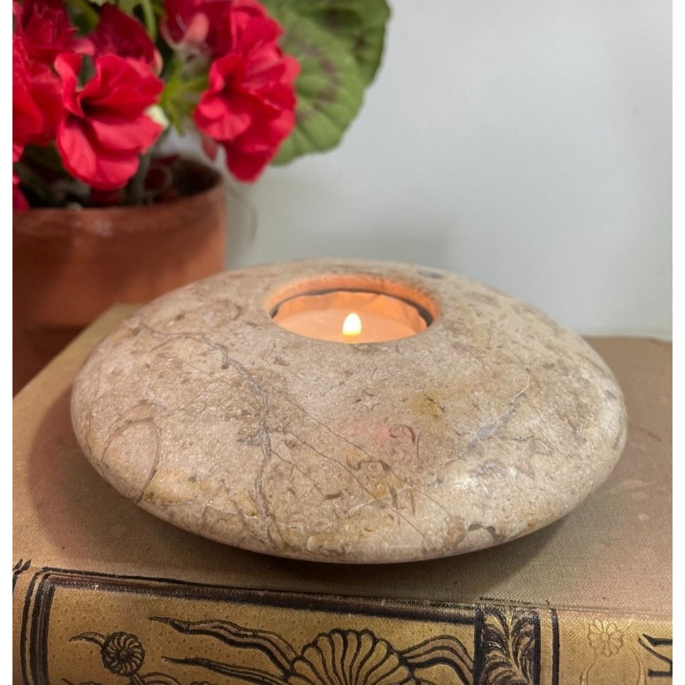 Minimalist Organic Natural Stone Marble  Tealight Candle Holder